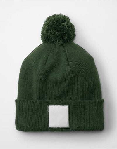 Beechfield B338R Appliqué Patch Pom Beanie - Olive Green/White