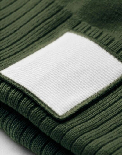 Beechfield B338R Appliqué Patch Pom Beanie - Olive Green/White