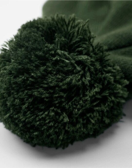 Beechfield B338R Appliqué Patch Pom Beanie - Olive Green/White