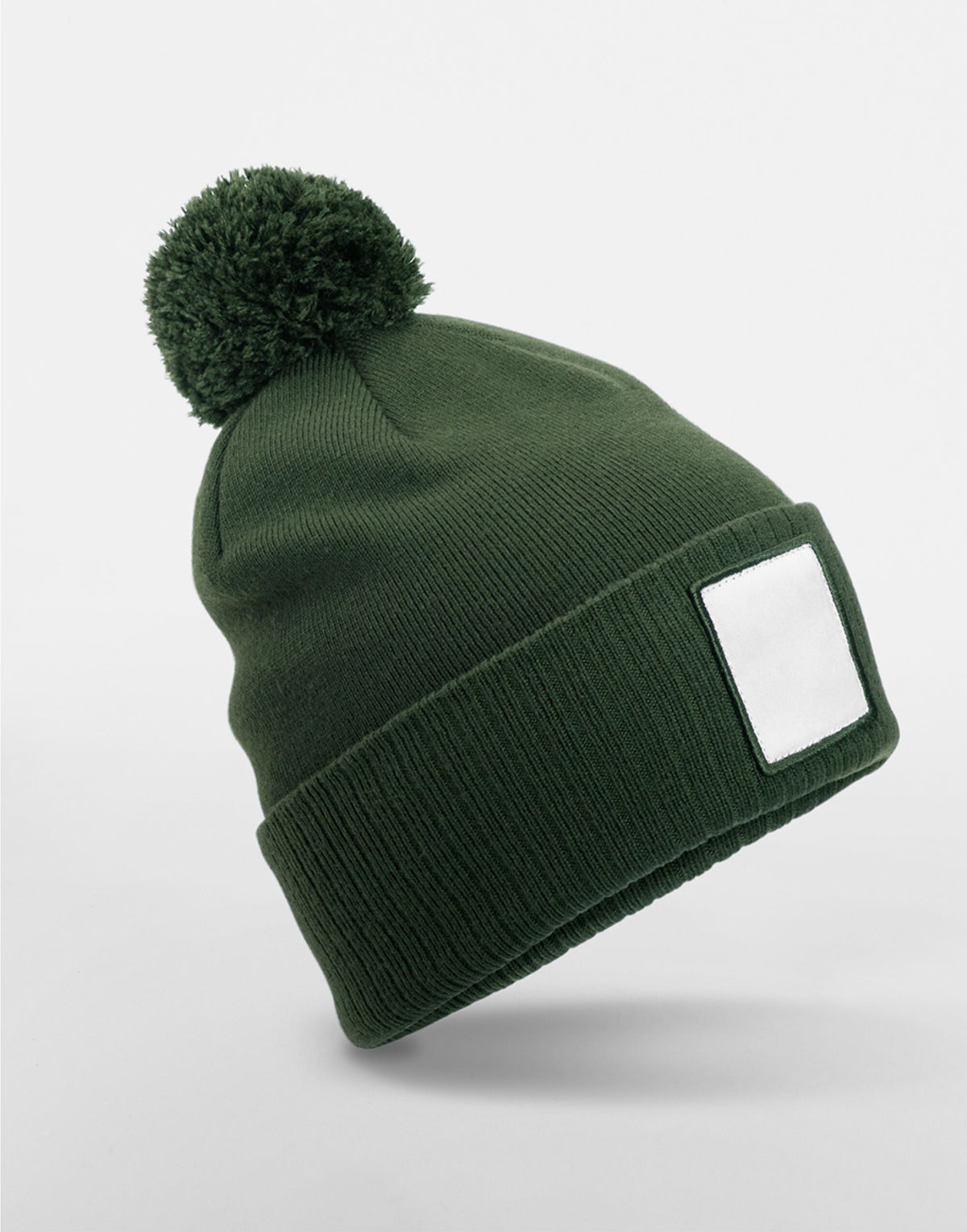 Beechfield B338R Appliqué Patch Pom Beanie - Olive Green/White