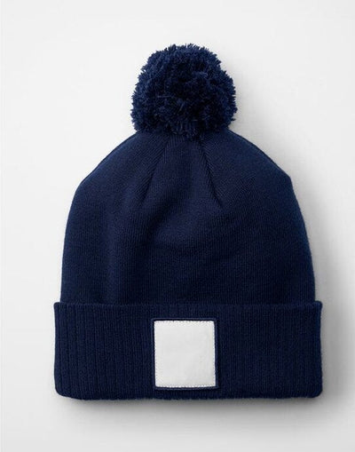 Beechfield B338R Appliqué Patch Pom Beanie - Oxford Navy/White
