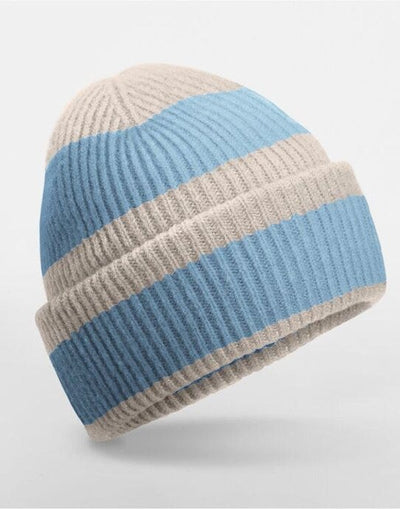 Beechfield B391R Colour Block Beanie - Natural Stone/Dusty Blue