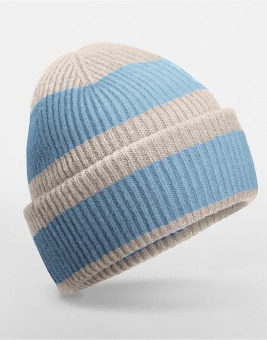 Beechfield B391R Colour Block Beanie - Natural Stone/Dusty Blue