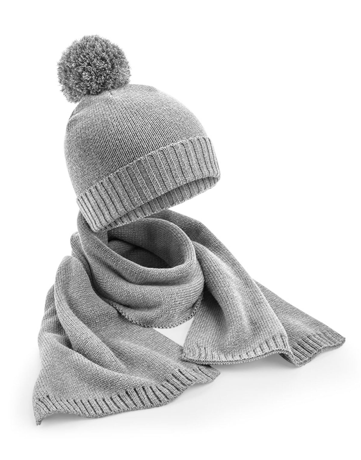 Beechfield B401 Knitted Scarf&Beanie Gift Set - Light Grey Fleck