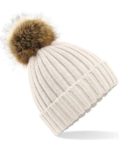 Beechfield B412 Fur Pop Pom Chunky Beanie - Oat