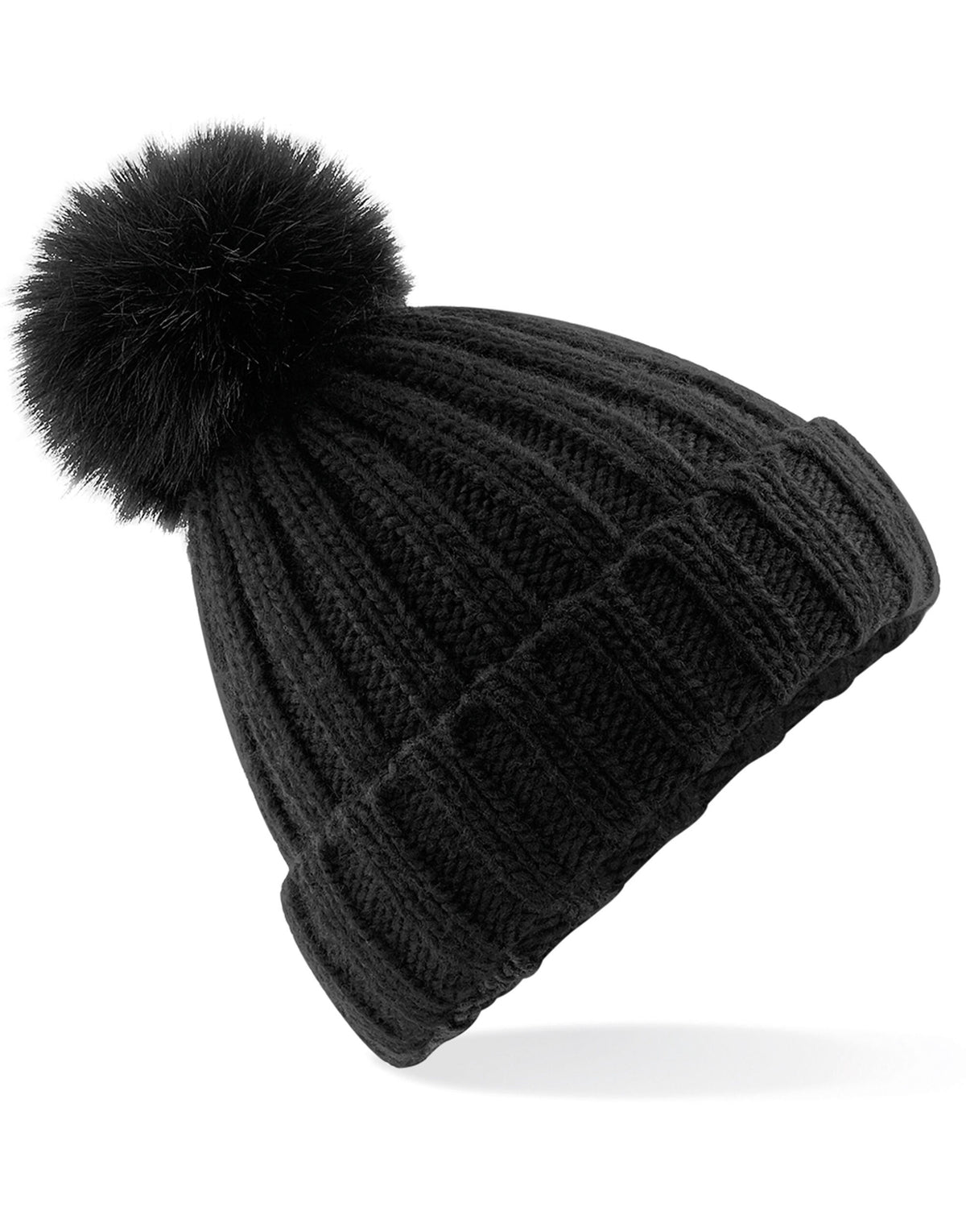 Beechfield B413 Verbier Fur Pop Pom Beanie - Black