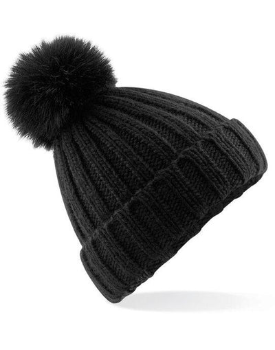 Beechfield B413 Verbier Fur Pop Pom Beanie - Black