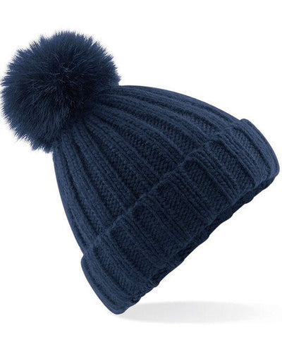 Beechfield B413 Verbier Fur Pop Pom Beanie - Navy