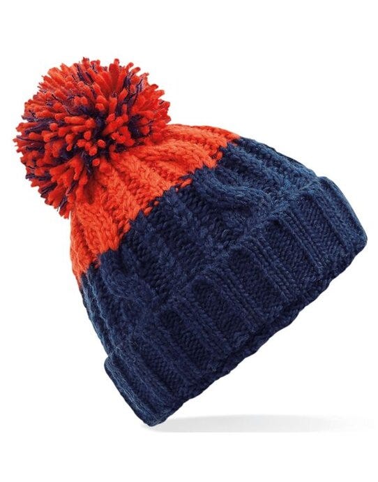 Beechfield B437 Apres Beanie - Oxford Navy/ Fire Red