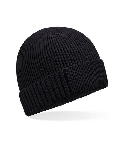 Beechfield B438N Black plain Organic Cotton Patch Beanie