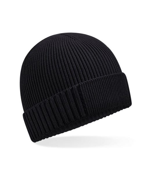 Beechfield B438N Black plain Organic Cotton Patch Beanie