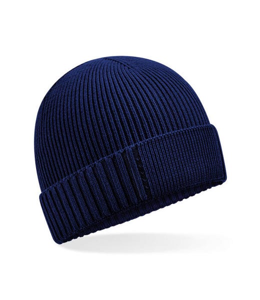 Beechfield B438N Oxford Navy plain Organic Cotton Patch Beanie