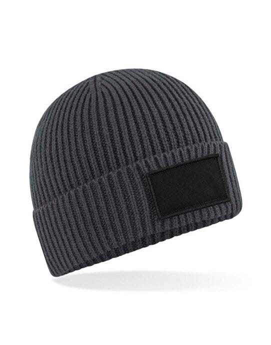 Beechfield B442R Fashion Patch Beanie - Graphite Grey/Black