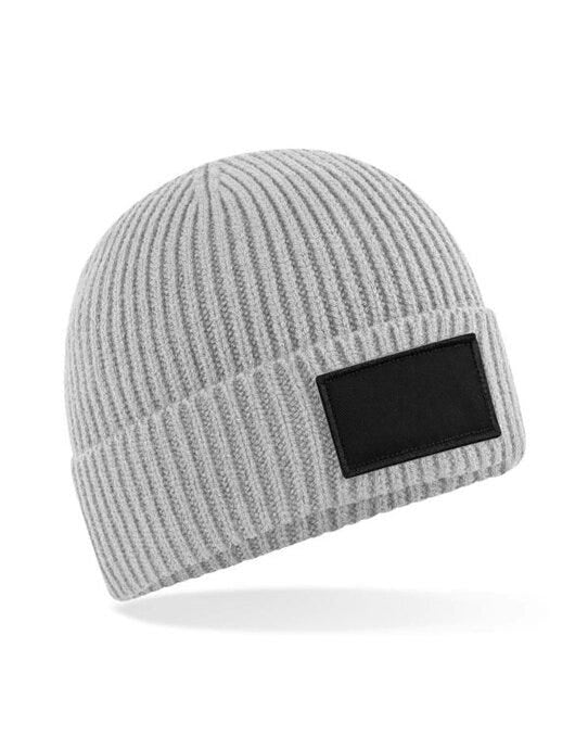 Beechfield B442R Fashion Patch Beanie - Light Grey/Black