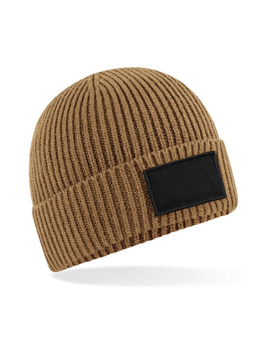 Beechfield B442R Fashion Patch Beanie - Biscuit/Black