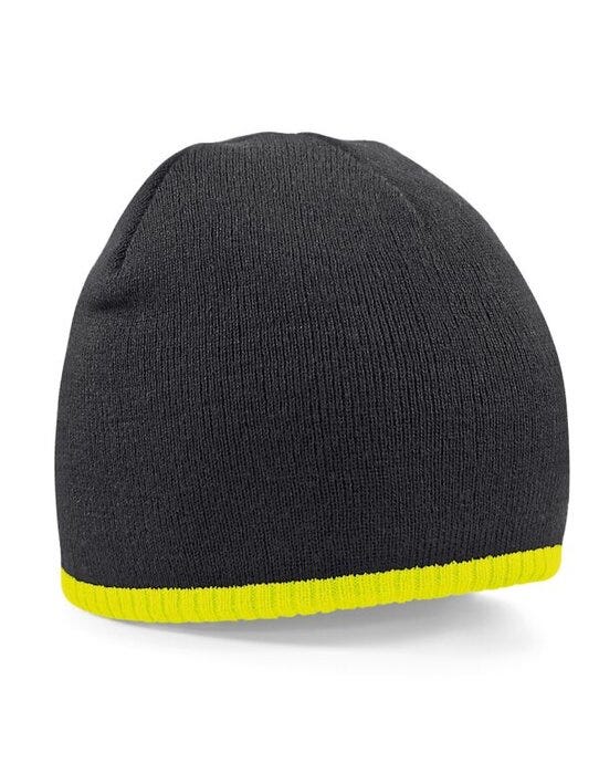 Beechfield B44C Two-Tone Pull On Beanie - Black/Fluorescent Yellow