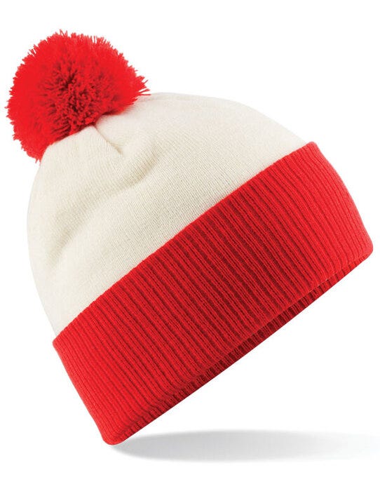 Beechfield B451 Snowstar® Two-Tone Beanie - Off White/ Bright Red