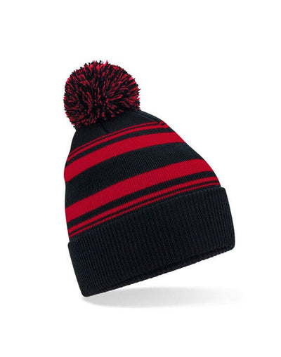 Beechfield B473R Striped Fan Beanie - Black/Classic Red