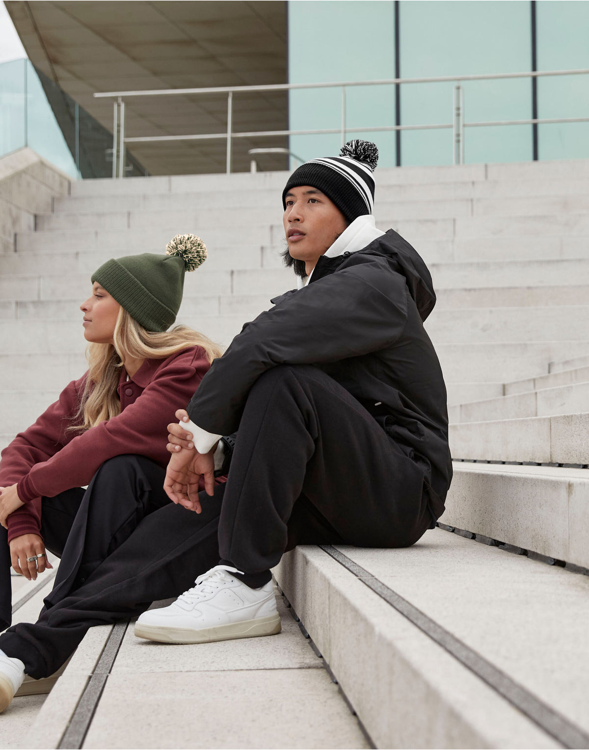 Beechfield B473R Striped Fan Beanie - Black/White