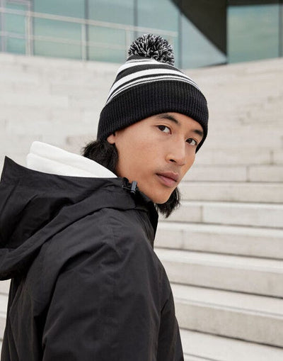 Beechfield B473R Striped Fan Beanie - Black/White