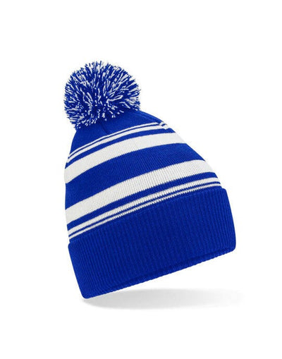 Beechfield B473R Striped Fan Beanie - Bright Royal/White