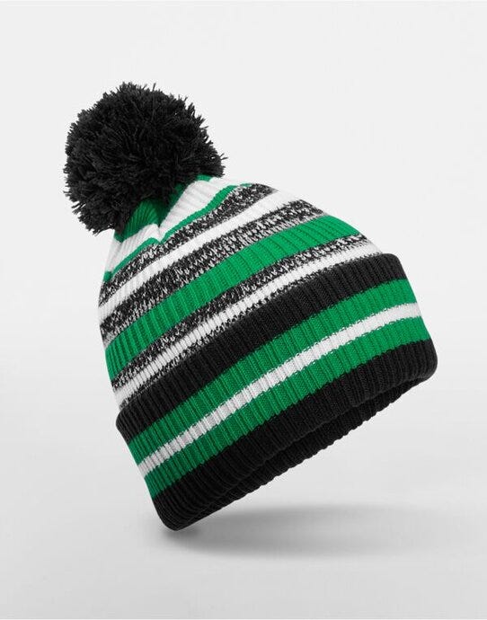 Beechfield B474R Multi-Sport Fan Beanie - Black/Kelly Green/White