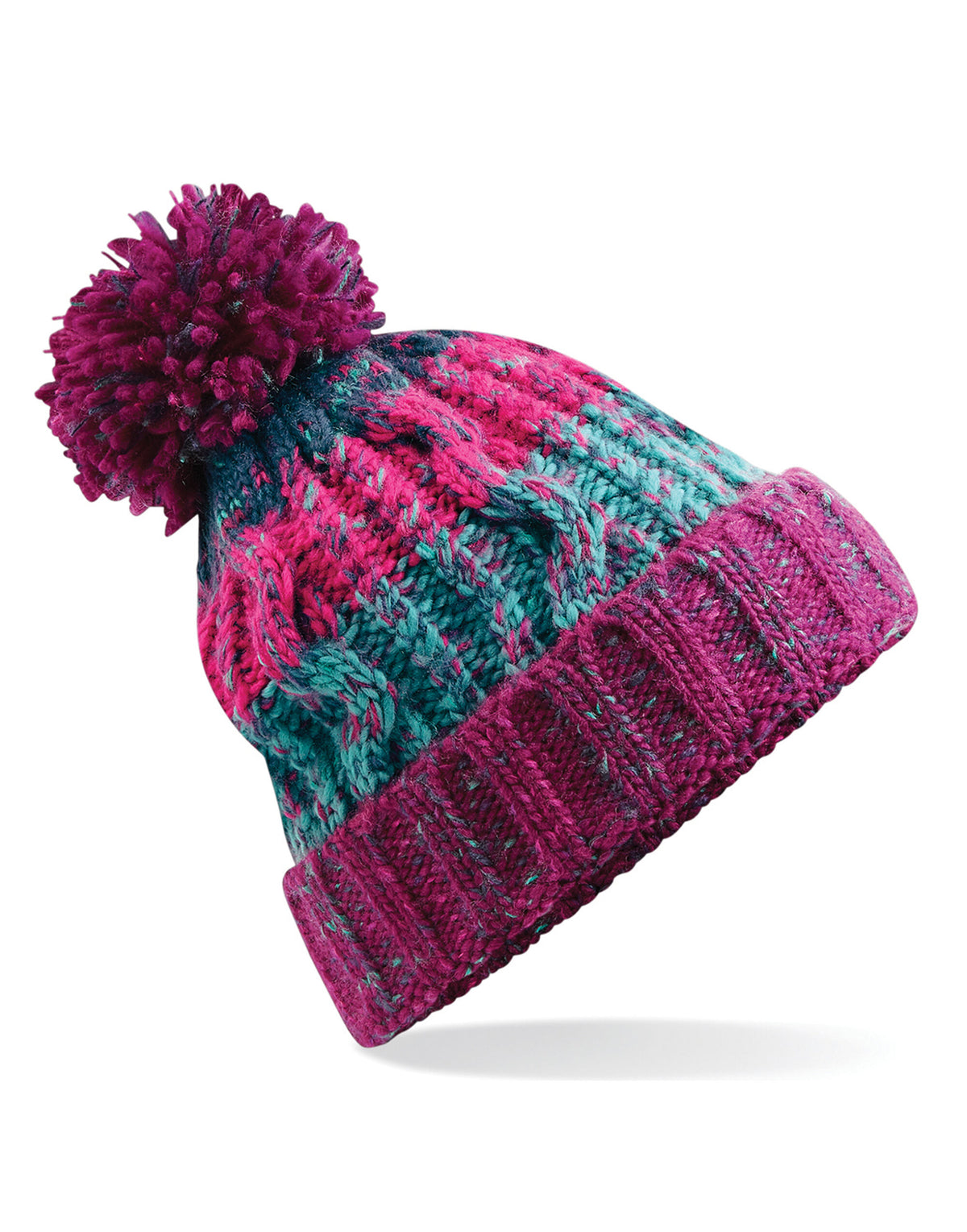 Beechfield B486 Corkscrew Pom Pom Beanie - Winter Berries