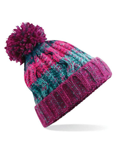 Beechfield B486 Corkscrew Pom Pom Beanie - Winter Berries