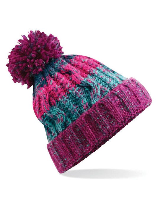 Beechfield B486 Corkscrew Pom Pom Beanie - Winter Berries