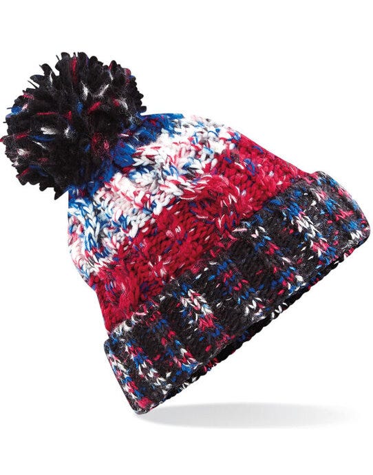 Beechfield B486 Corkscrew Pom Pom Beanie - Black Jacks