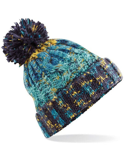 Beechfield B486 Corkscrew Pom Pom Beanie - Marine Splash