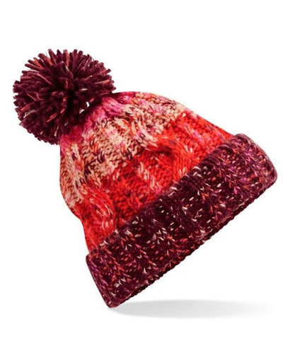 Beechfield B486 Corkscrew Pom Pom Beanie - Cherry Sherbert
