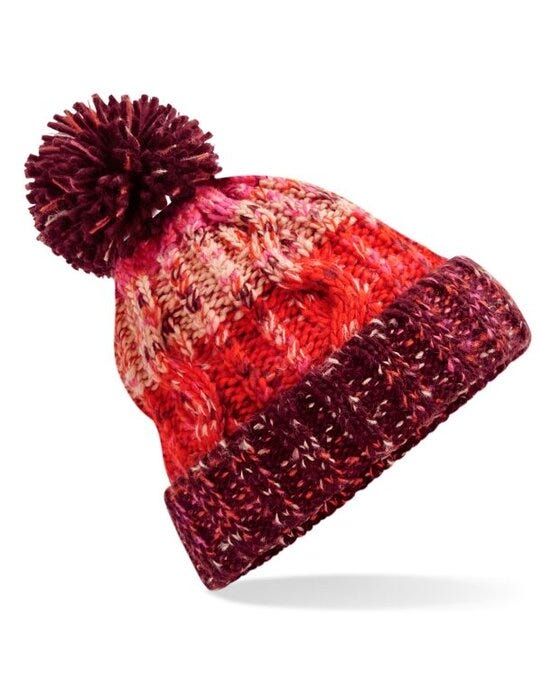 Beechfield B486 Corkscrew Pom Pom Beanie - Cherry Sherbert