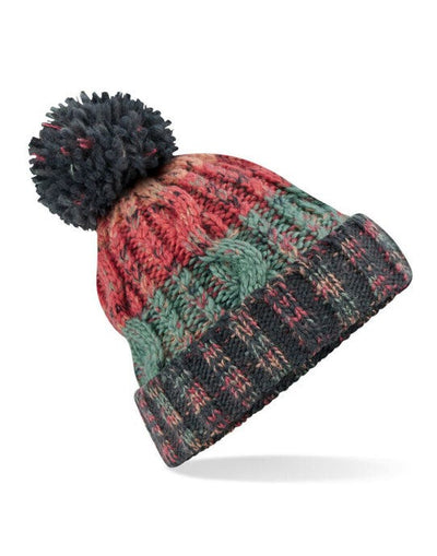 Beechfield B486 Corkscrew Pom Pom Beanie - Watermellon Breeze