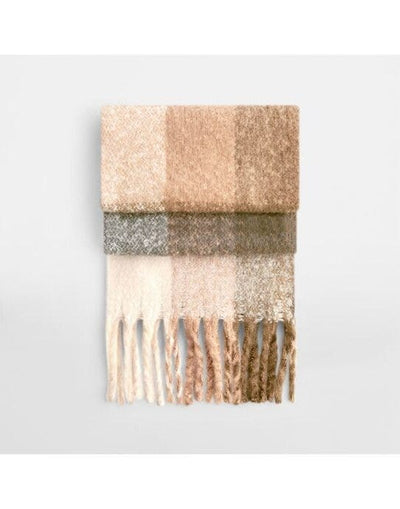 Beechfield B494R Fluffy Check Scarf - Brown Check