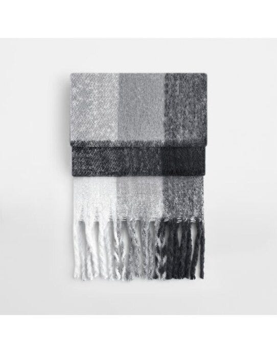 Beechfield B494R Fluffy Check Scarf - Grey Check