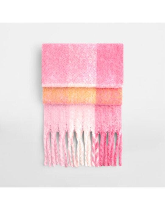 Beechfield B494R Fluffy Check Scarf - Pink Check
