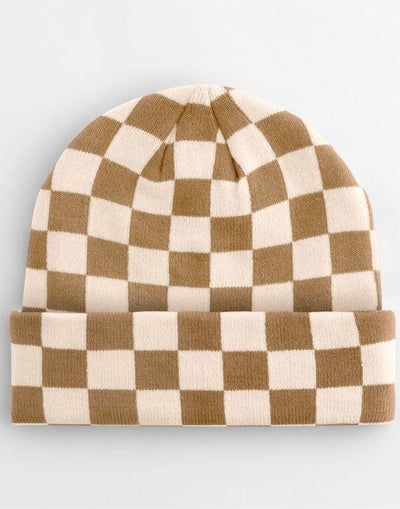 Beechfield B531 Checkerboard Beanie - Biscuit/Almond