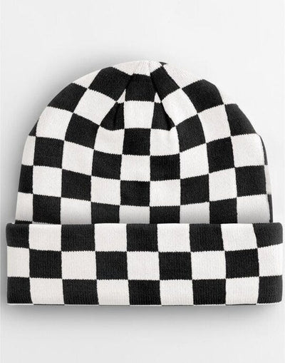 Beechfield B531 Checkerboard Beanie - Black/Soft White