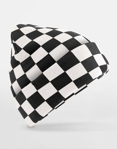 Beechfield B531 Checkerboard Beanie - Black/Soft White