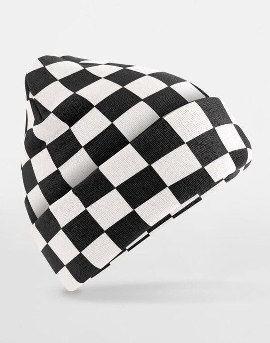 Beechfield B531 Checkerboard Beanie - Black/Soft White