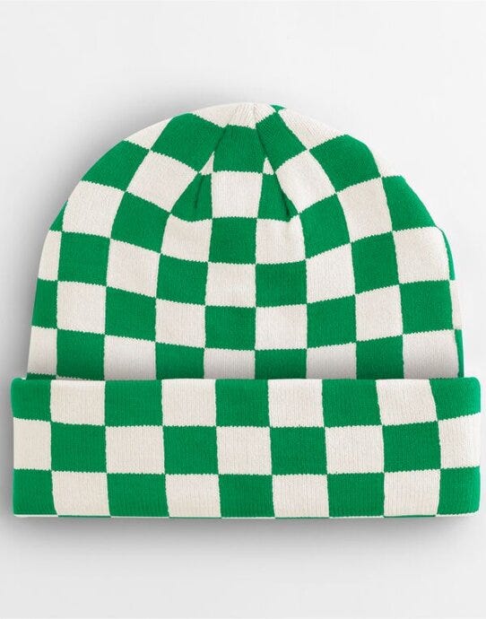 Beechfield B531 Checkerboard Beanie - Kelly Green/Off White
