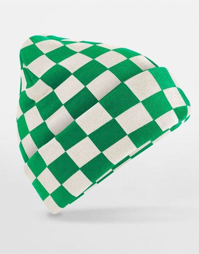 Beechfield B531 Checkerboard Beanie - Kelly Green/Off White