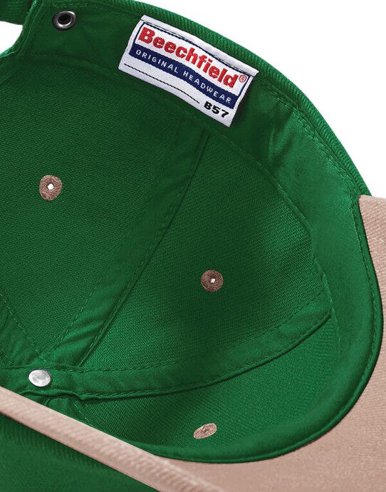 Beechfield B57 LP Heavy Brushed Cotton Cap - Forest Green/ Taupe