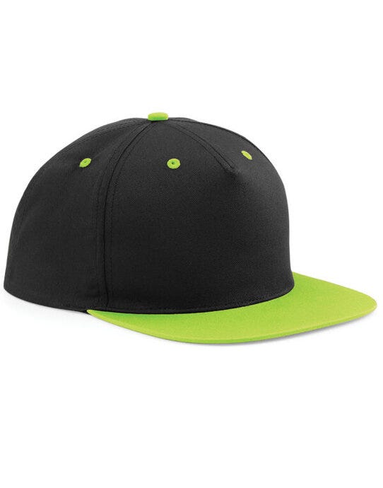 Beechfield B610C 5 Panel Contrast Snapback - Black/Lime Green