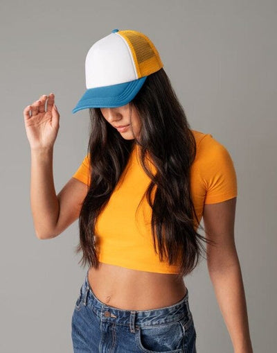 Beechfield B639 Retro 5 Panel Trucker - Sunflower/Heritage Blue