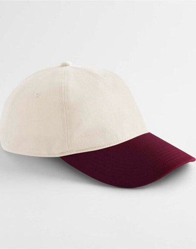 Beechfield B67 Contrast Peak Leisure Cap - Natural/Burgundy