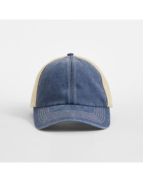 Beechfield B672 6 Panel Vintage Trucker - Vintage Denim/Stone