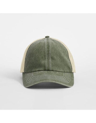 Beechfield B672 6 Panel Vintage Trucker - Vintage Olive/Stone