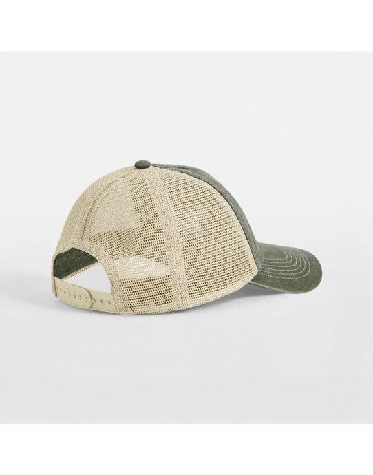 Beechfield B672 6 Panel Vintage Trucker - Vintage Olive/Stone